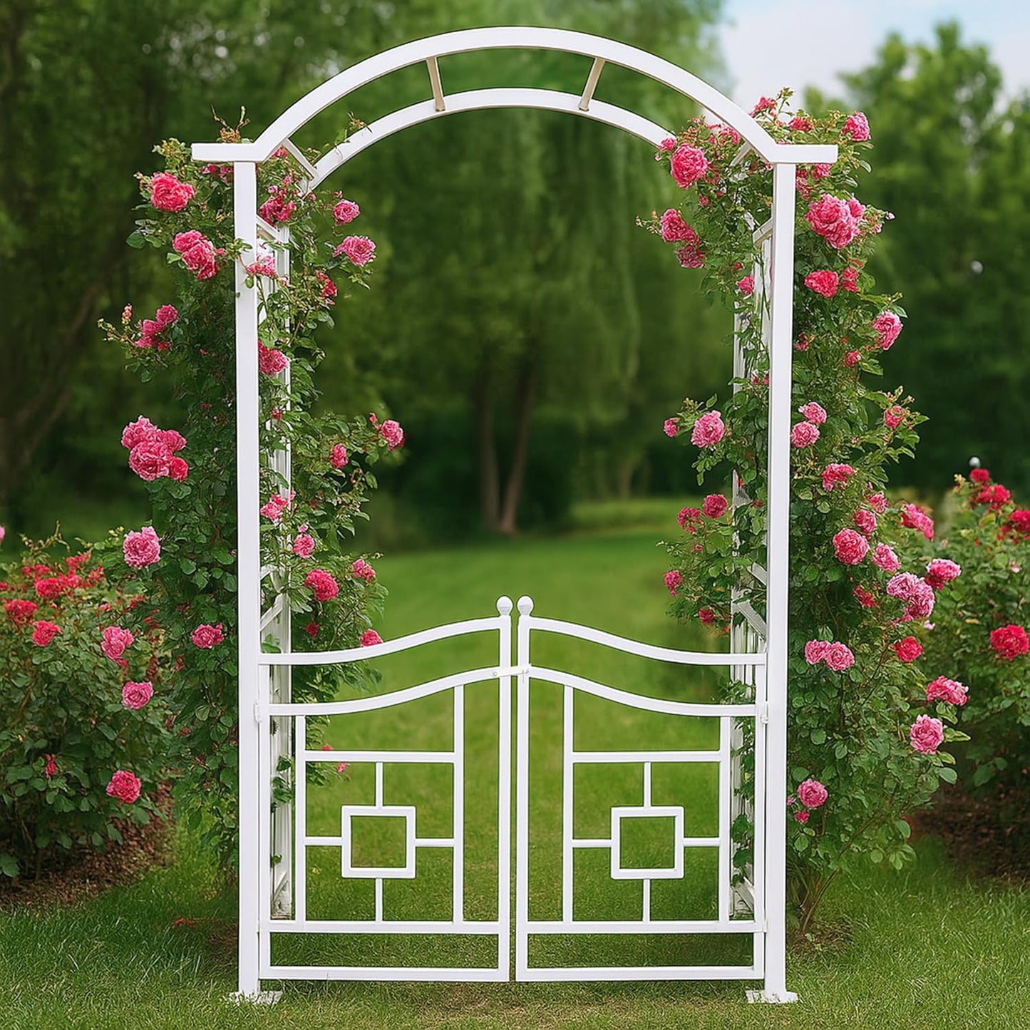 White Aluminum Garden Arbor Arch with Gate