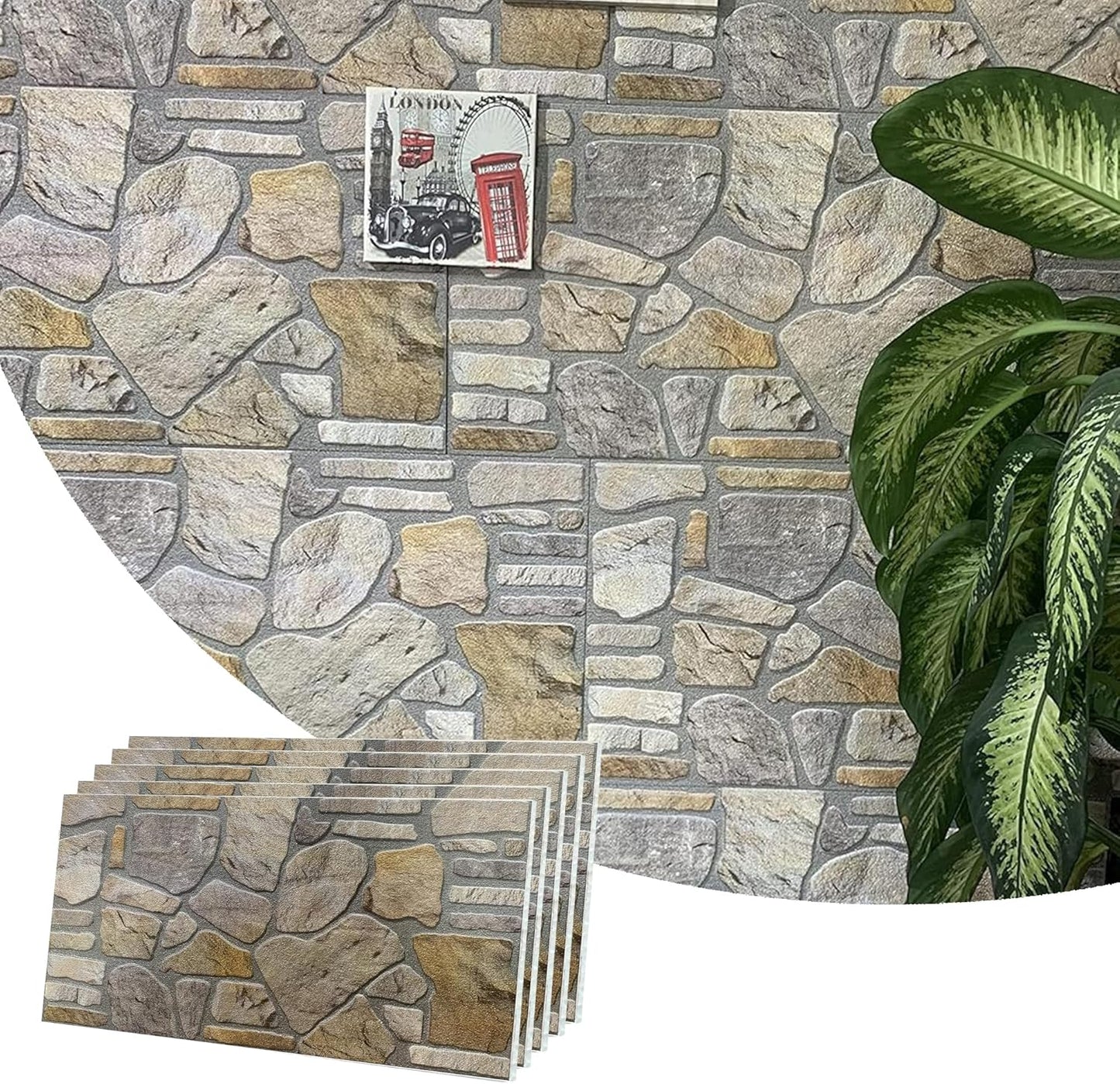 Dundee Deco 3D Wall Panels - Cladding, Grey Gold Stone Look Wall Paneling, Styrofoam Facing for Interior and Exterior Applications, DIY, Set of 5, Covers 27 sq ft