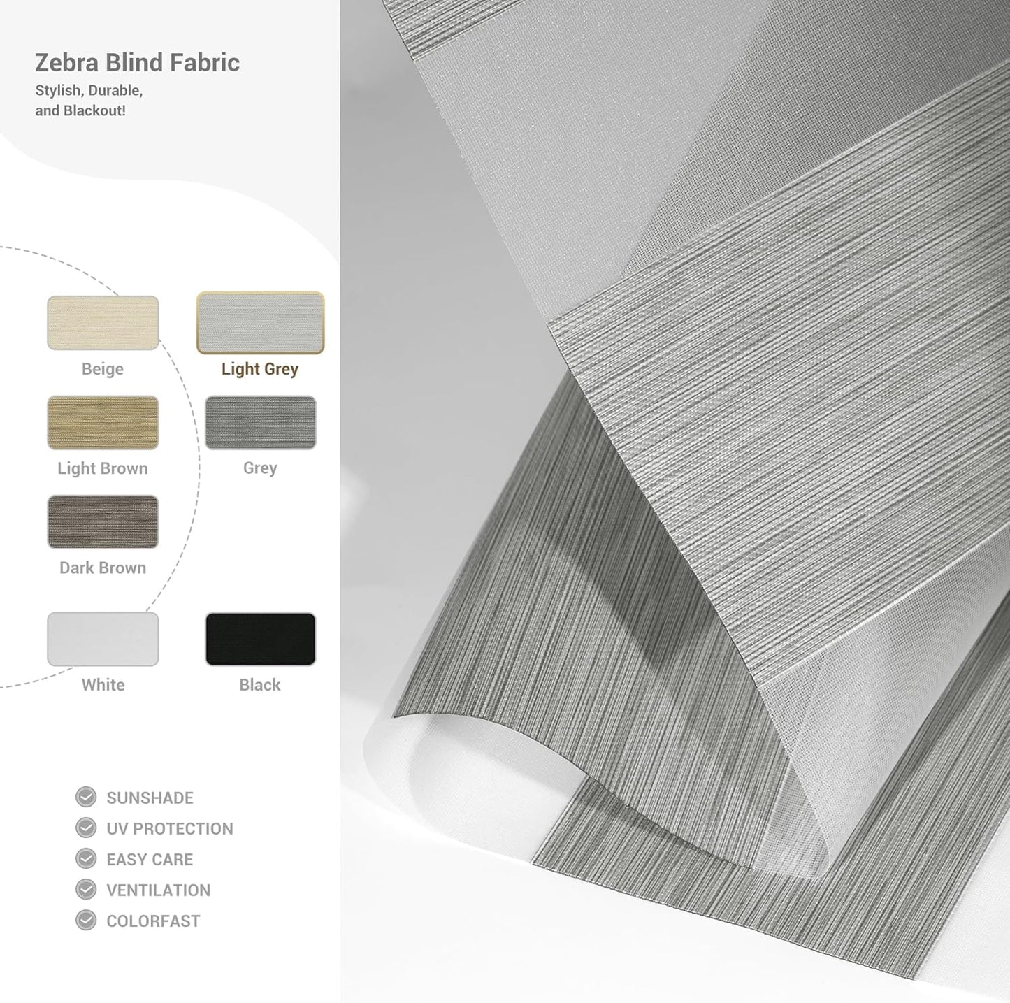Cordless Zebra Blinds for Windows, Blackout Interior Blinds,Easy to Install,UV Protection,for Offices and Home,Custom Roller Shades, Mousse Light Grey,78" W x 48" H