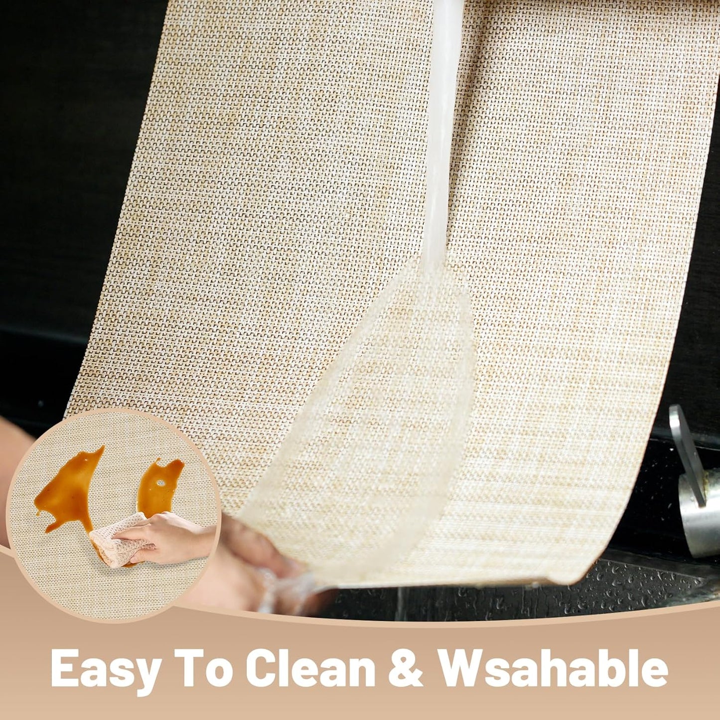 Placemats Set of 6，Non-Slip PVC Weave Table Mats Easy to Clean，Heat Resistant Place Mats for Kitchen Dining Table Decoration Indoor Outdoor，Beige