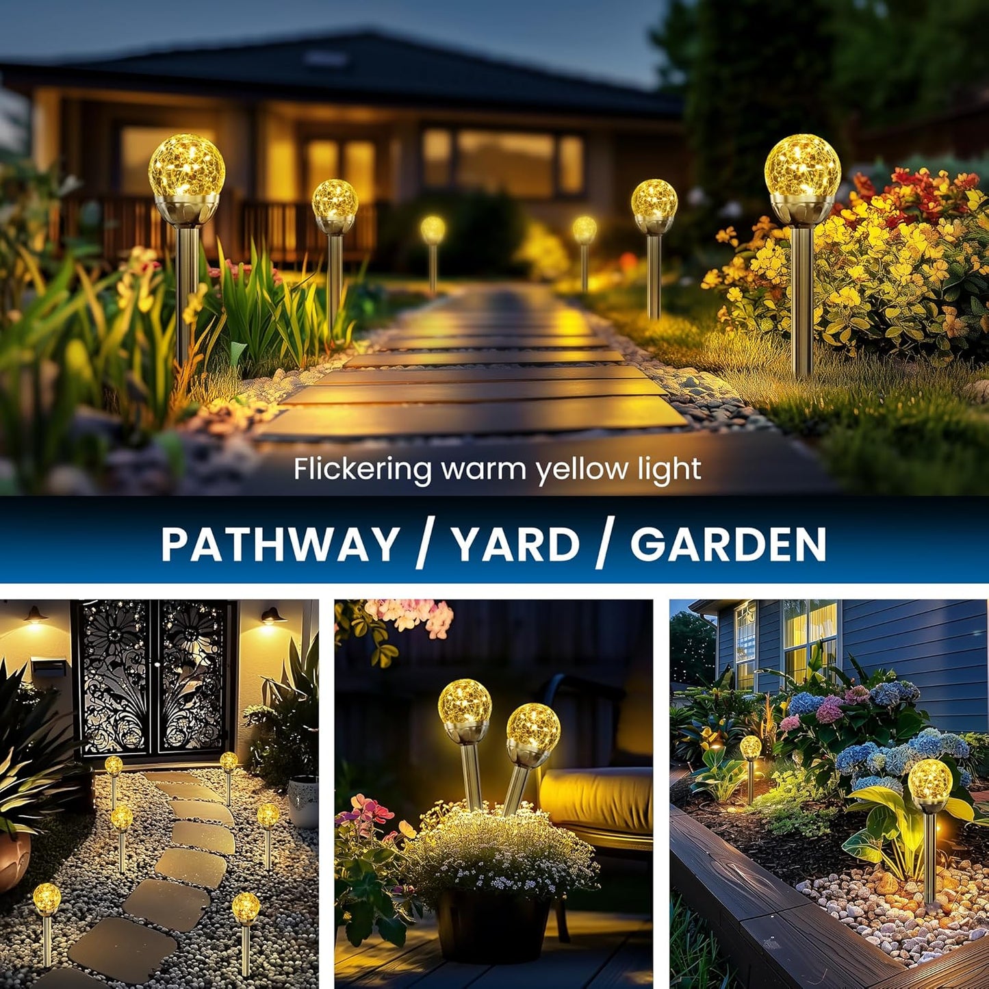 SOLPEX Solar Garden Lights String, 6 Pack Outdoor Christmas Decoration Warm White Solar Powered Cracked Glass Ball Lights, Waterproof for Patio Decoration