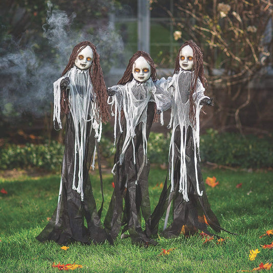 Light Up Halloween Outdoor Spooky Dolls - Set of 3 Yard Decorations - 5 Feet Tall