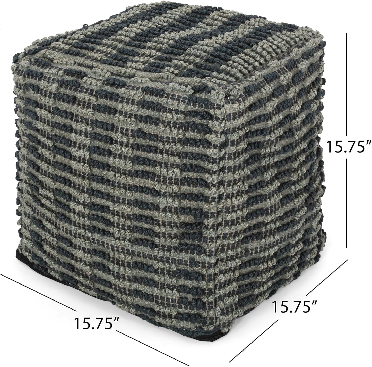 GDFStudio Boho Handmade Fabric Cube Pouf Ottoman Foot Stool - Bean Bag Floor Chair - Foot Rest Couch for Living Room Bedroom,Blue, Teal and Natural,15.75""x15.75""x15.75"", 312725N