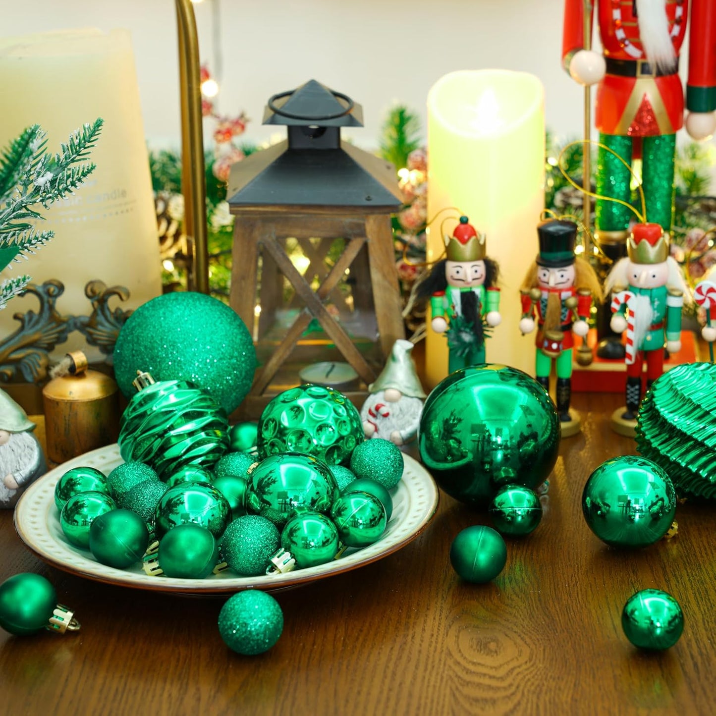 XmasExp 24ct Mini Christmas Ball Ornaments Shatterproof Christmas Ornaments Set Decorations for Xmas Tree Balls 30mm/1.18" (Malechite Green)