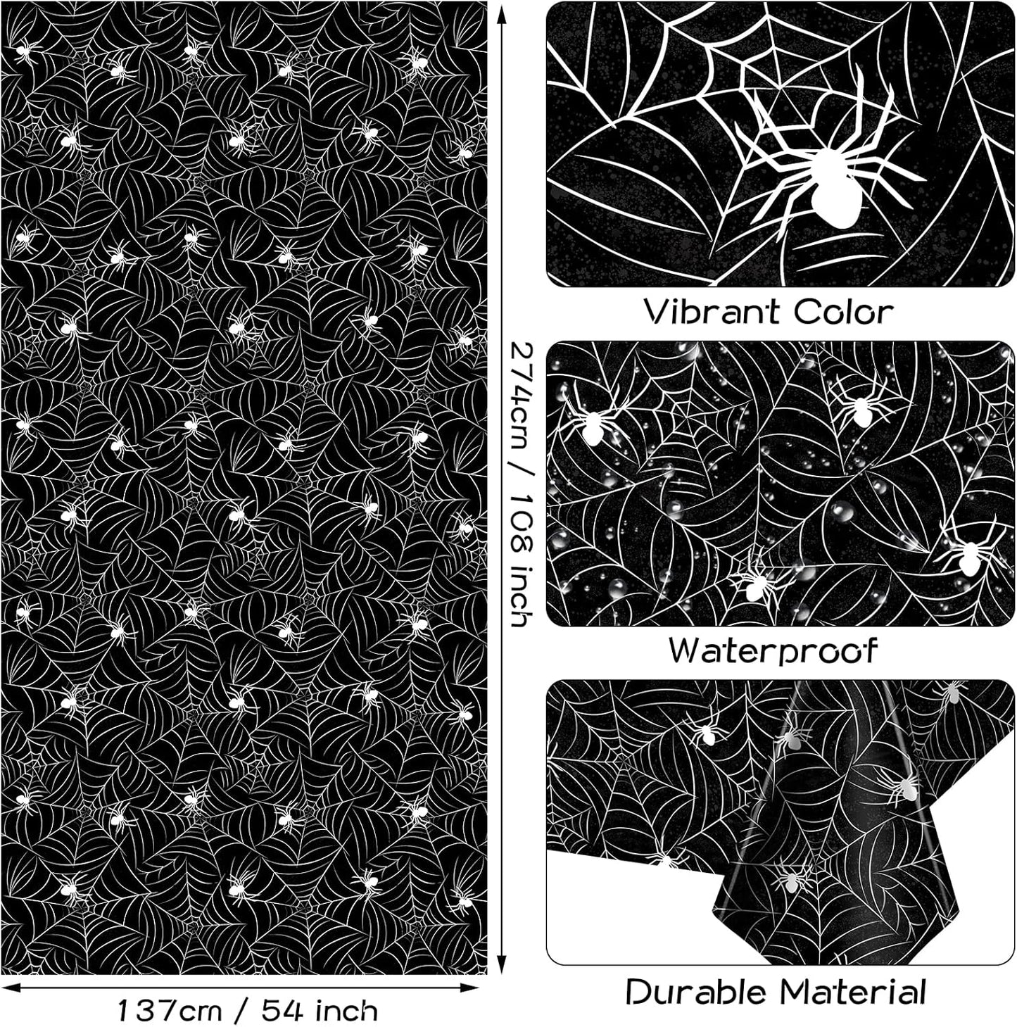 TREWAVE 3 Pack Halloween Spiderweb Tablecloth Rectangular Plastic Spider Web Table Cloth Large Size Table Covers for Home Decor Halloween Party Decorations 54" x 108" (Black)