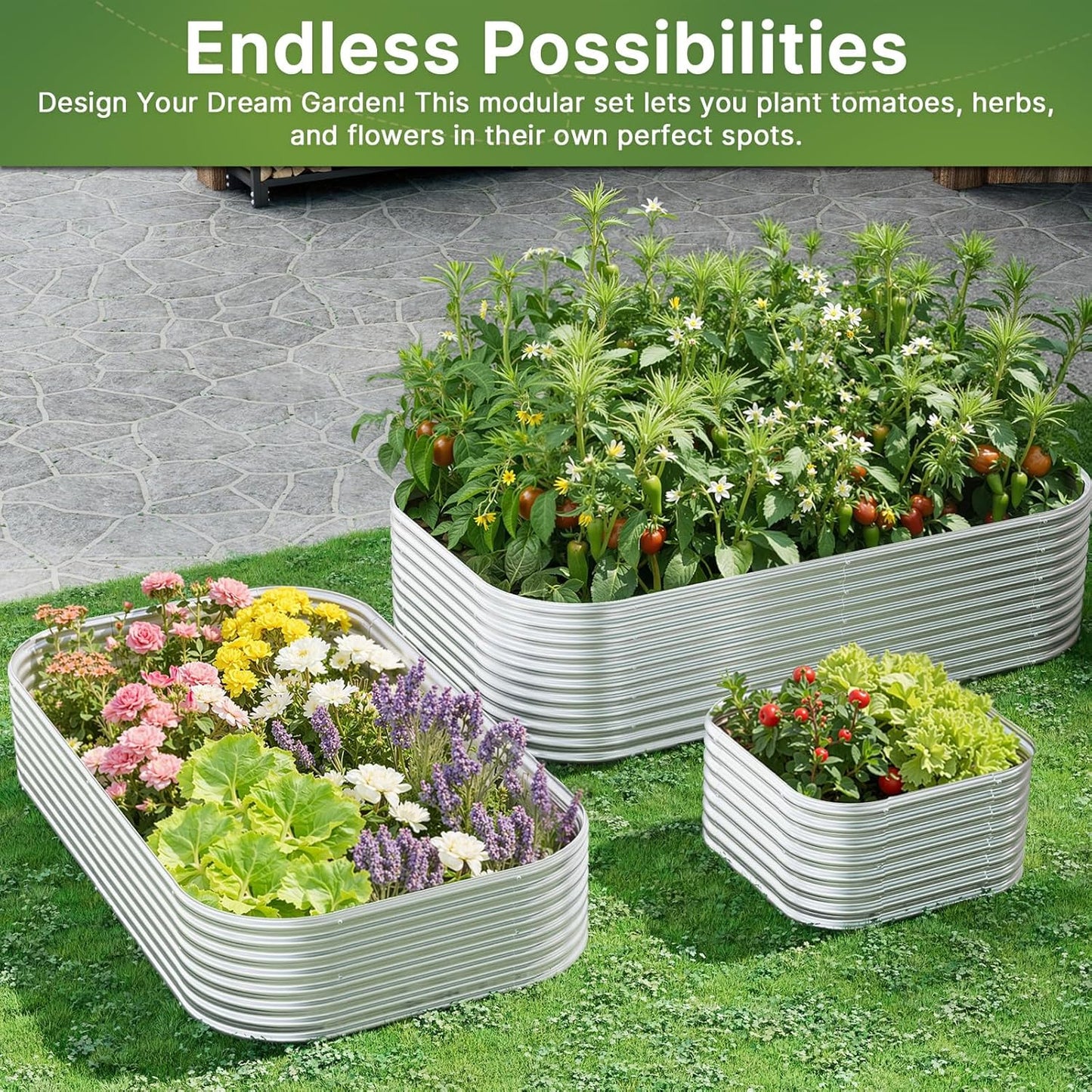 2pcs Tall Galvanized Raised Garden Bed Outdoor, Metal Raised Beds for Vegetables, Above Ground Garden Box for Flower, Steel Garden Bed for Gardening - 2FT