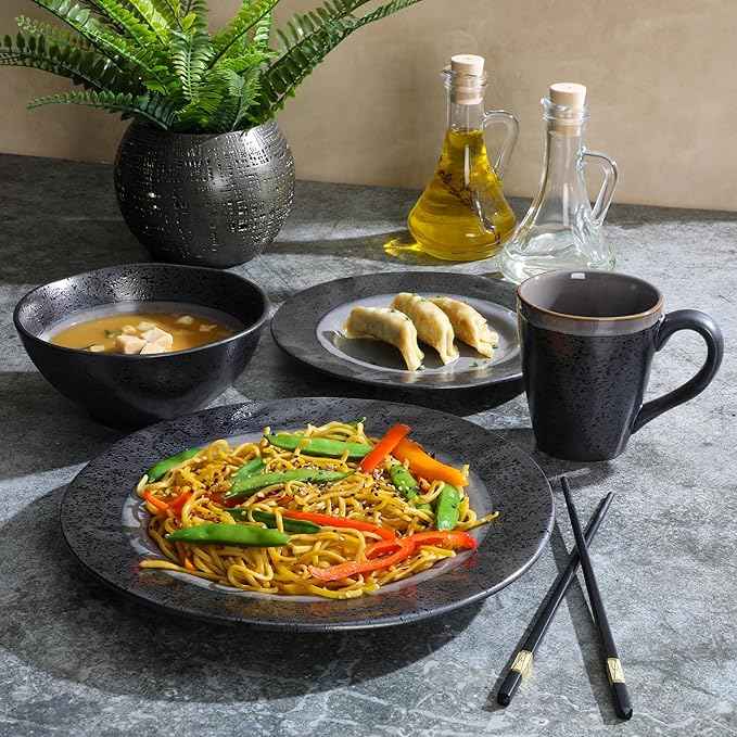 Gibson Dragonstone 16 pc Dinnerware Set Grey Stoneware, Gray -