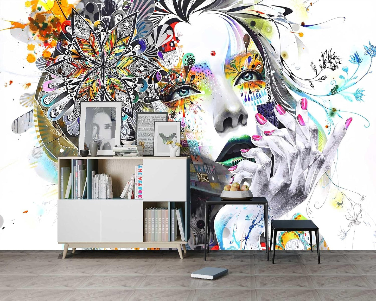 Colorful Graffiti Art Wallpaper Mural for Dressing Room Beauty Nail Salon (Not Peel and Stick)