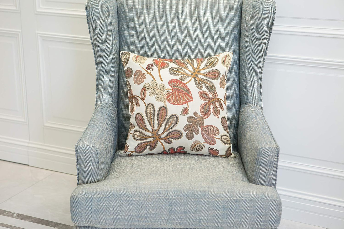 Set of 2 Jacquard Tropical Leaf Pattern Throw Pillow Covers Decorative Pillowcase 22X22 Inches,Coral Cream