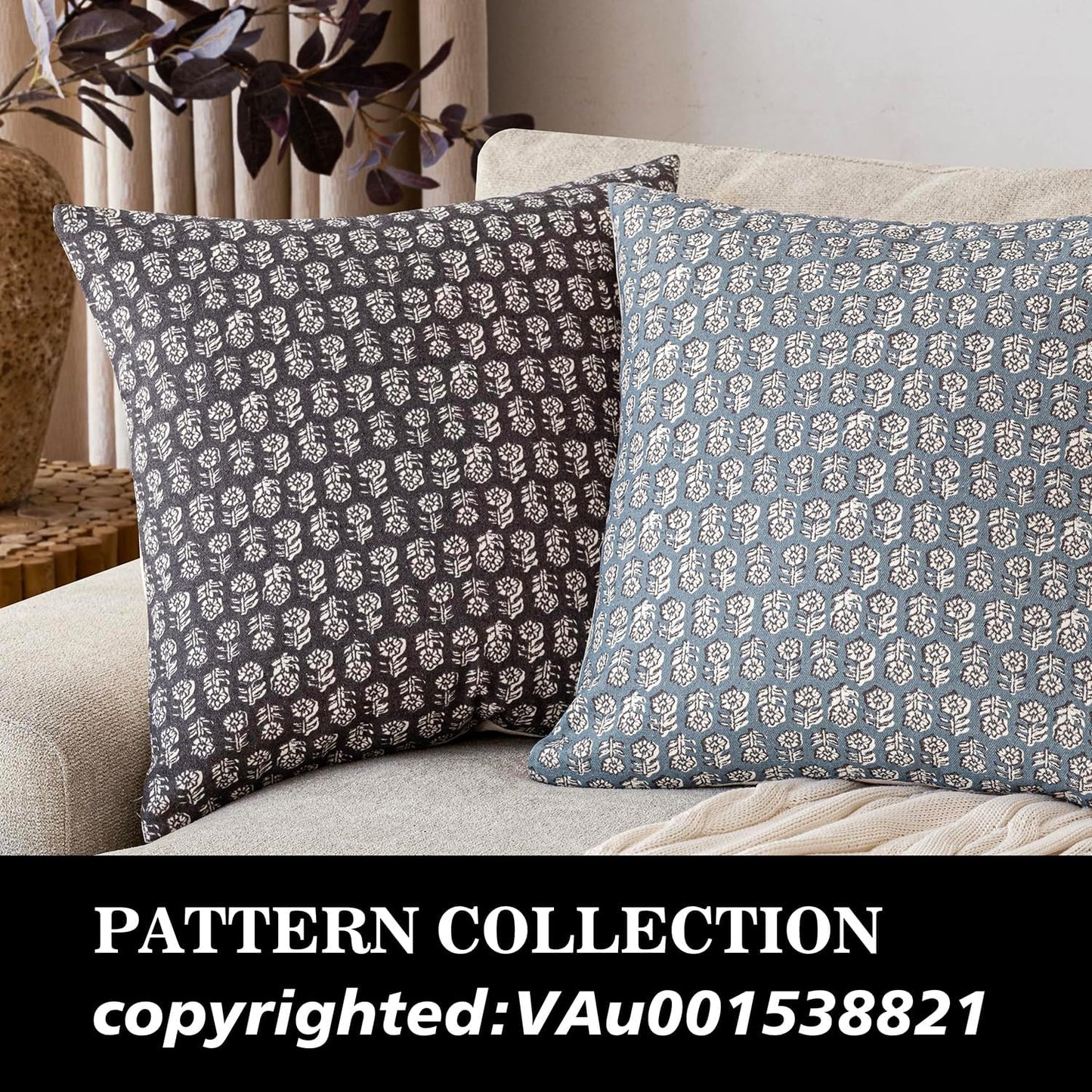 Foindtower Set of 2 Decorative Neutral Floral Print Throw Pillow Covers Vintage Accent Farmhouse Cushion Covers Boho Home Decor for Sofa Couch Chair Bedroom Living Room Outdoor,22×22 Inch,Black