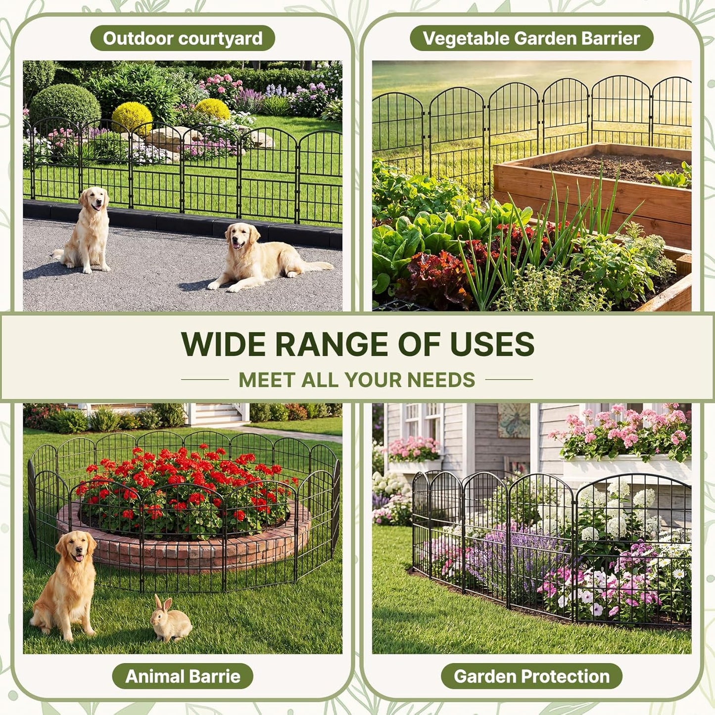KIMAZO 32.5in (H) x 20ft (L) Tall Decorative Garden Fence - 14 Pack Garden Fencing, Rustproof Metal Wire Panel Border Animal Barrier for Dog, Flower Edging for Yard Landscape Patio Outdoor Decor