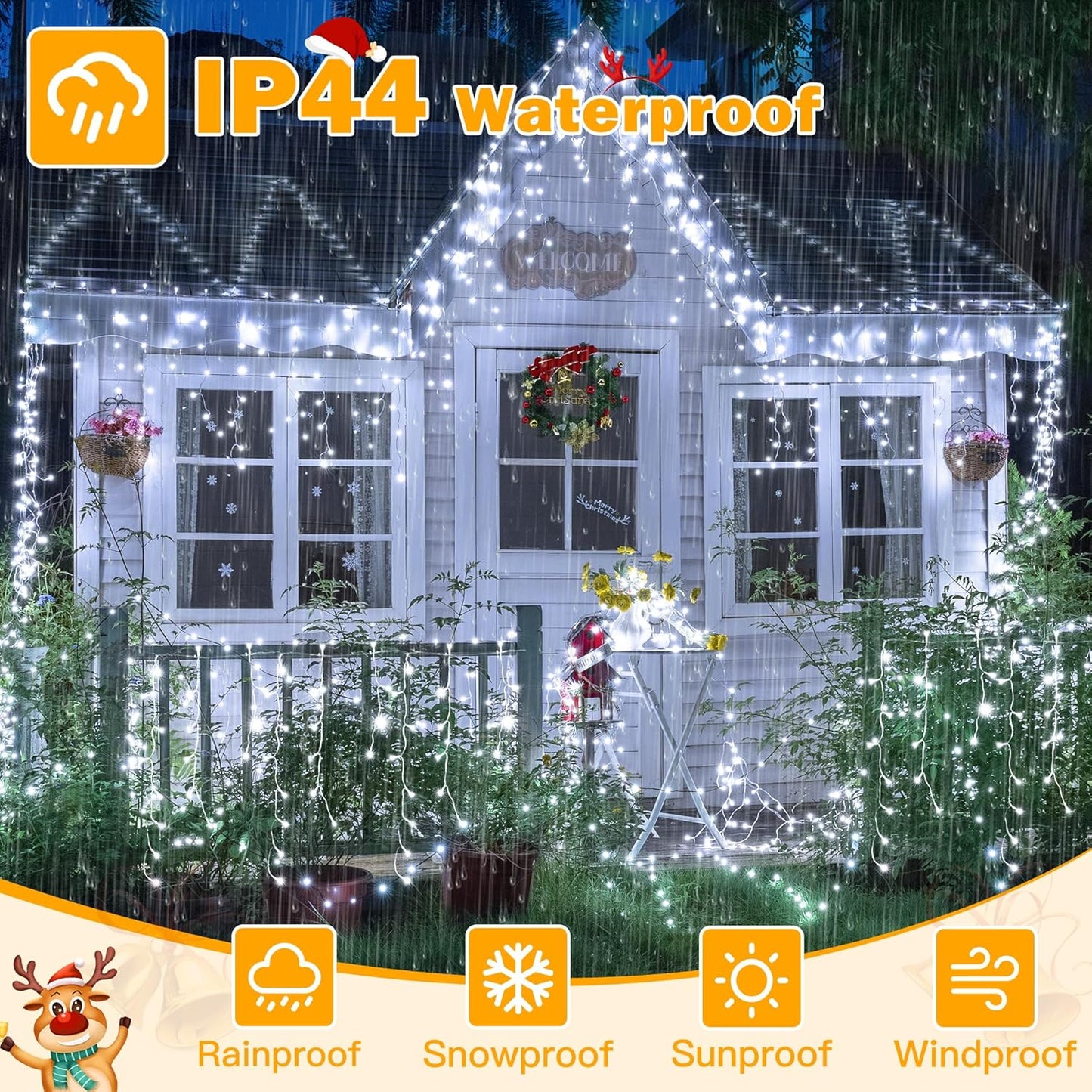 Ollny Icicle Lights Outdoor Cool White, 594LED 49FT Christmas Lights with Remote 8 Modes Dimmable, Waterproof Connectable Timer Hanging Light for House Outside Yard Indoor Decorations