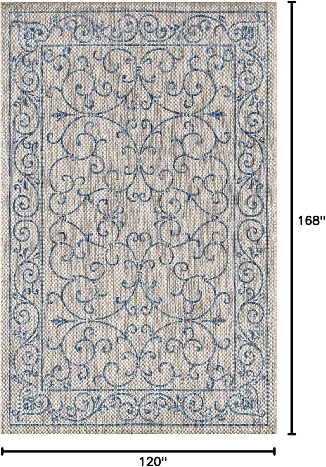 JONATHAN Y Vintage Filigree Indoor Outdoor Area Rug 10X14 Gray/Navy, Charleston Textured Weave for Backyard, Patio, Porch, Easy-Cleaning, High Traffic, Pet-Friendly, Non-Shedding (SMB106C-14)