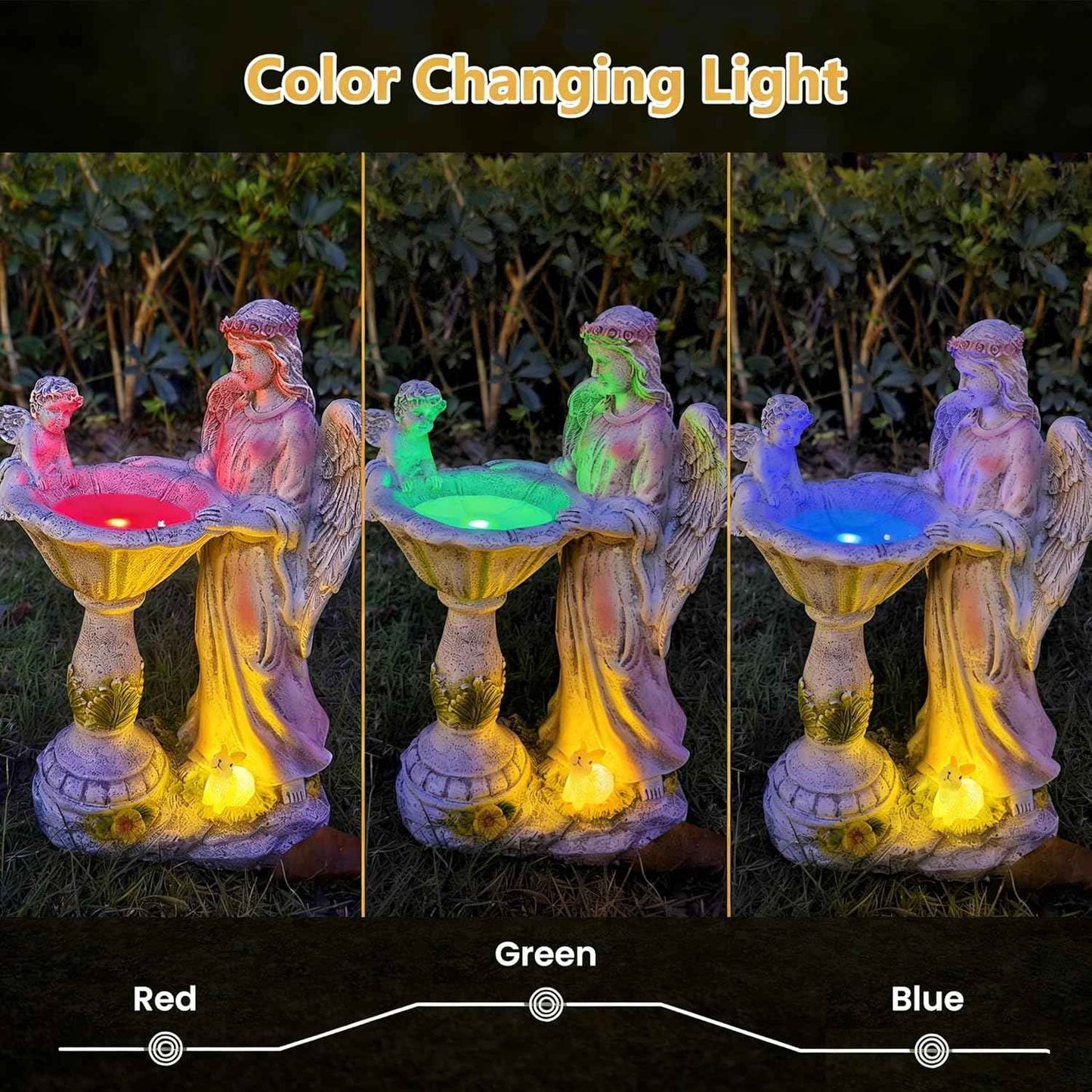 Solar Garden Statue Outdoor Decor, Angel Garden Figurine with Color Changing Light Waterproof Outdoor Statue Resin Sculpture Lawn Ornament for Patio Lawn Yard Christmas Birthday Housewarming Gift