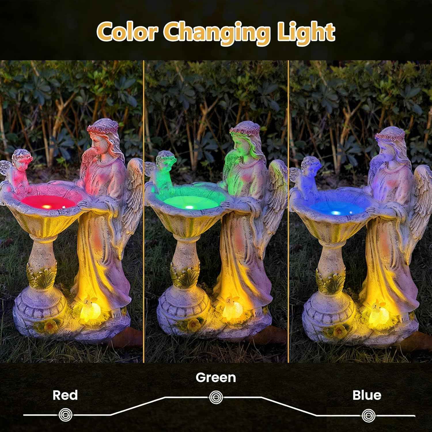 Solar Garden Statue Outdoor Decor, Angel Garden Figurine with Color Changing Light Waterproof Outdoor Statue Resin Sculpture Lawn Ornament for Patio Lawn Yard Christmas Birthday Housewarming Gift