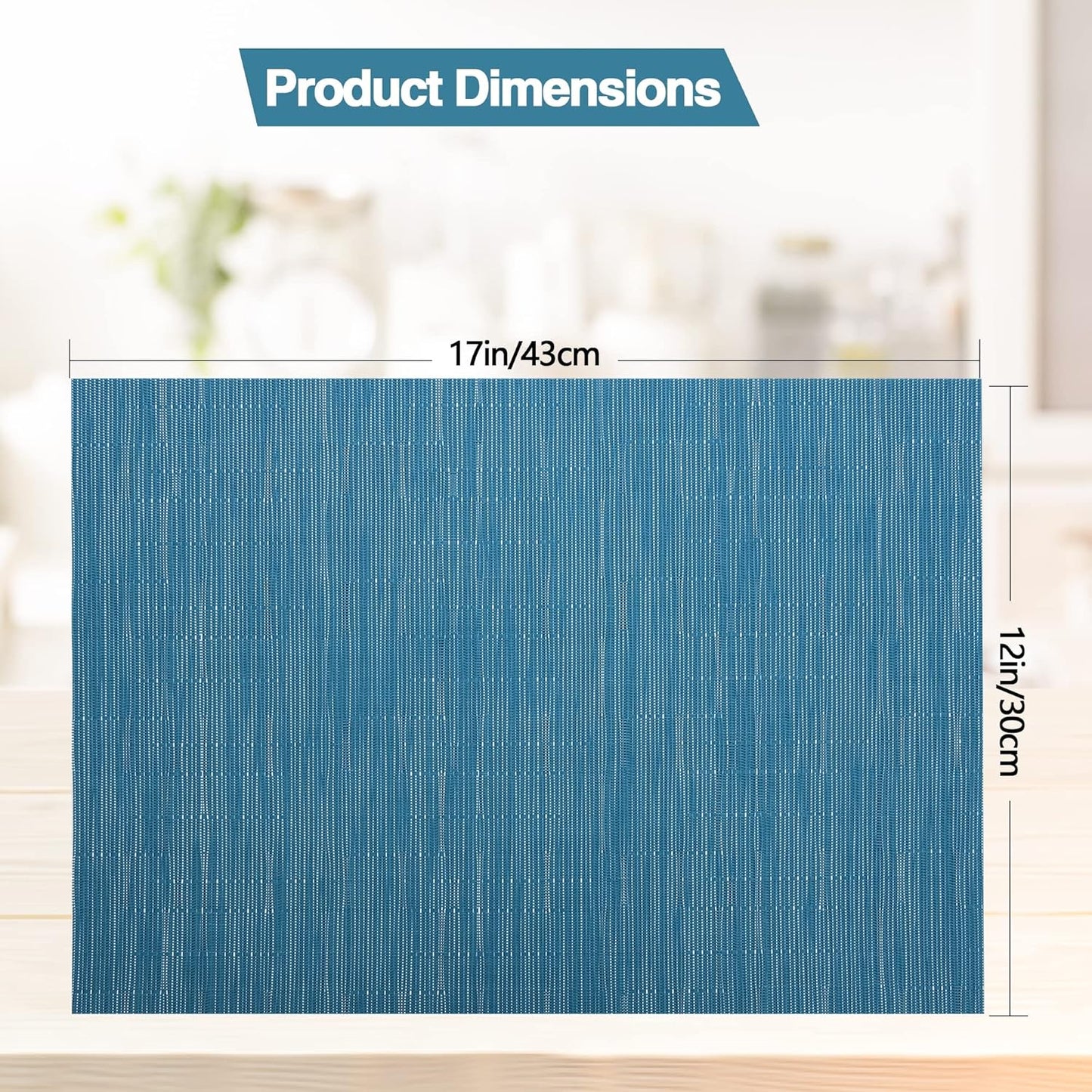 Vinyl Placemats Set of 8 - Washable Easy Clean Place Mats - Heat Resistant PVC Table Placemats - Table Mats for Dining Table 17x12 Inch (Sky Blue Turquoise, 8)