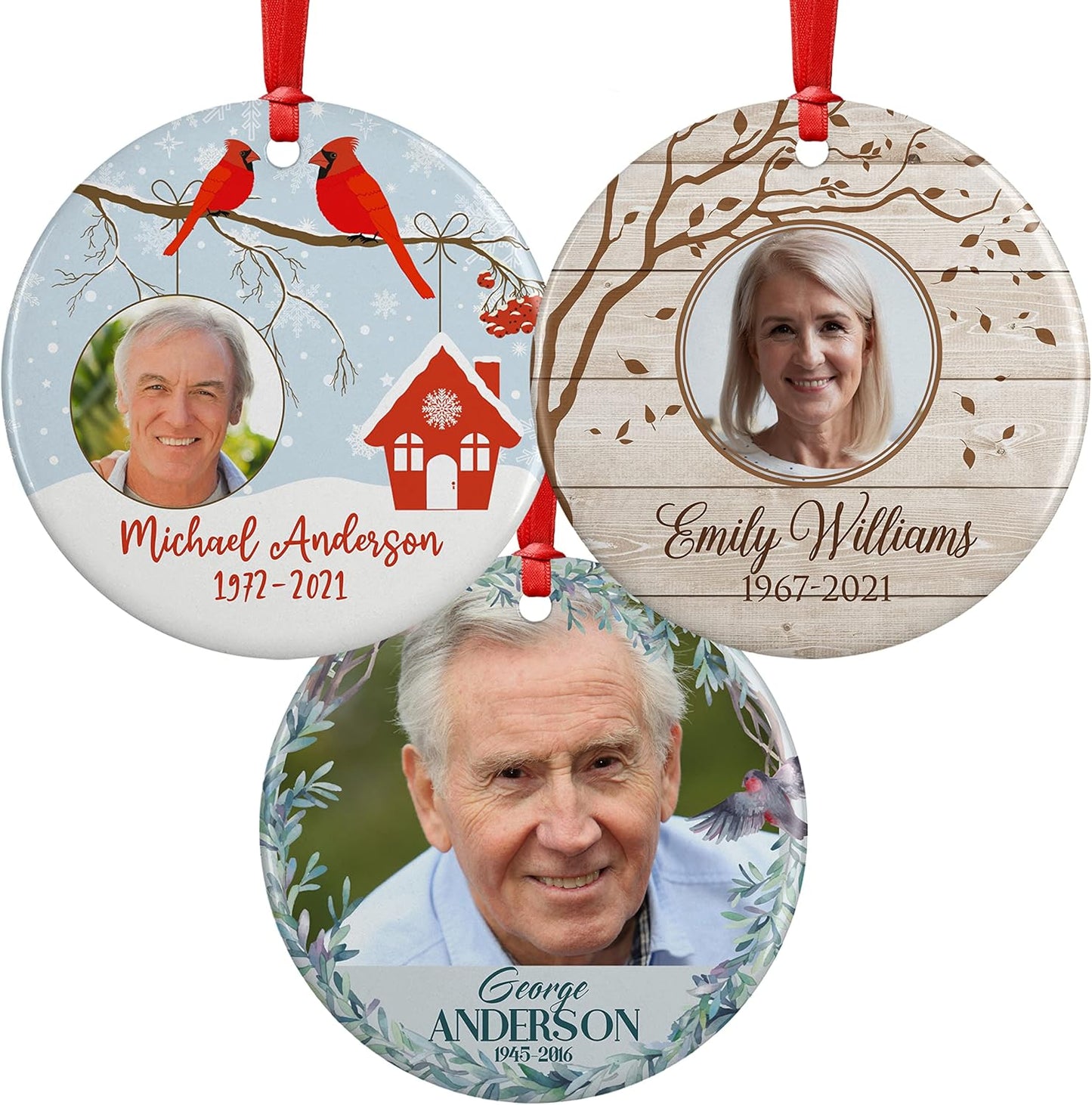 Loved & Missed, Memorial Christmas Ornament Personalized with Photo, Name & Date - Upload Photo & Picture - 7 Designs, Memorial Ornaments Loss of Loved Ones – D3