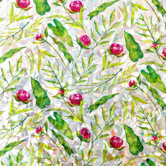 Rainbow Window Privacy Film 3D Floral Decorative Stained Glass Window Film Anti UV Non-Adhesive Reusable 23.6" x 157.4" for Home Room Car Glass Cling