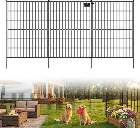 Toolterritary 10 Panels No Dig Decorative Garden Fence with Gate, 40in(H) x 25ft(L), Dog Fence Outdoor for Yard - Rustproof Metal Animal Barrier Fencing for Patio, Flower Bed, Ideal for Dogs, Rabbits