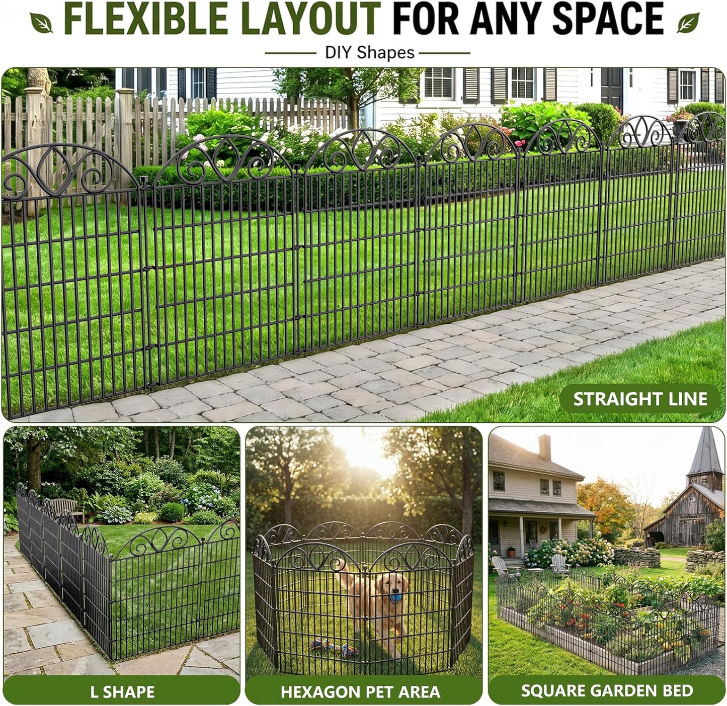 10 Panels No Dig Decorative Garden Fence Panel – 28" H X 19.6' L Rustproof Metal Dog Fence Outdoor for Yard, Animal Barrier Fence for Pet, Garden Border, Patio, Flower Beds| Temporary Fencing