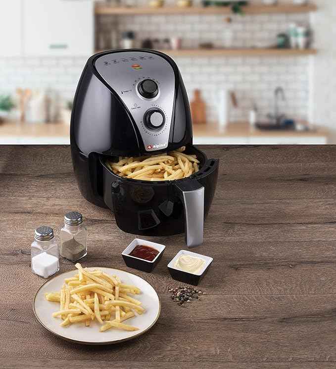 alpina Airfryer - Hot Air Fryer XL - Baking, Roasting, Grilling, Roasting and Frying - up to 80% Less Fat - 2-4 Persons - 3.2 liters - Black