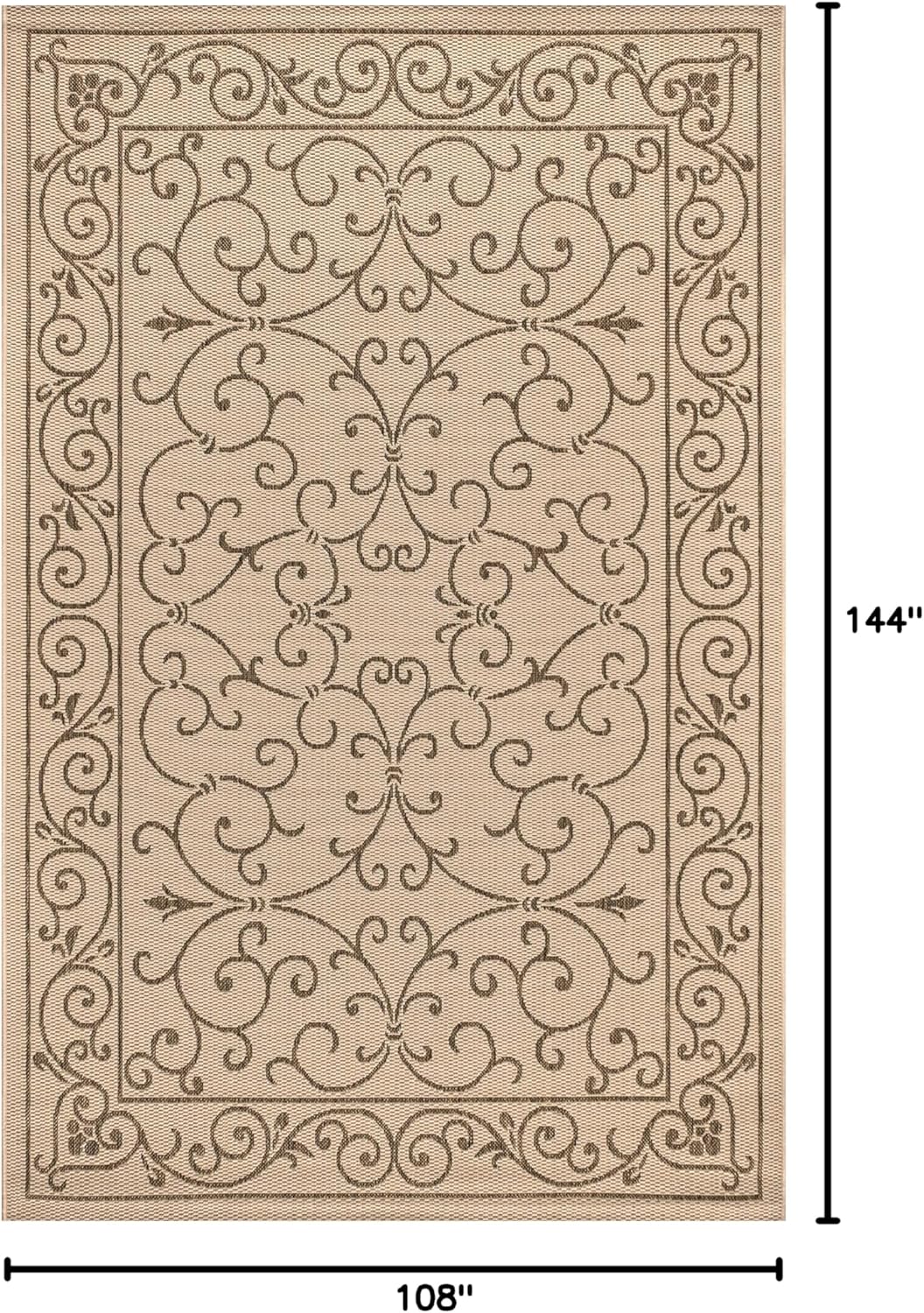 JONATHAN Y Vintage Filigree Indoor Outdoor Area Rug 9X12 Beige/Brown, Charleston Textured Weave for Backyard, Patio, Porch, Easy-Cleaning, High Traffic, Pet-Friendly, Non-Shedding (SMB106A-9)