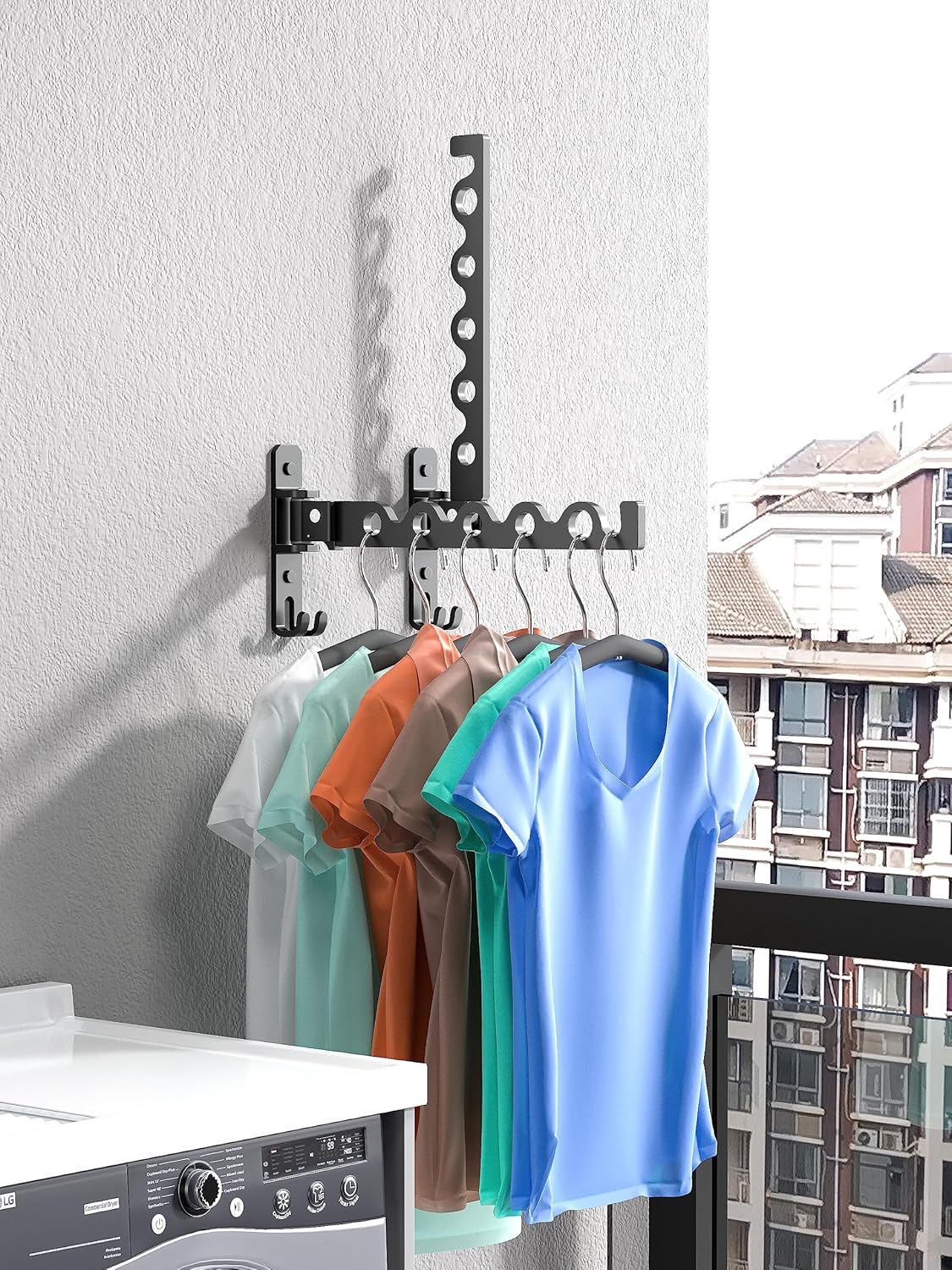Dr.DJ Wall Hanger for Clothes, Coat Hanger Mounted Matte Black Retractable Clothes Drying Organizer Rack Garment Hooks Aluminium Folding Indoor Space Saver (2 Racks) Black - Lumora Casa