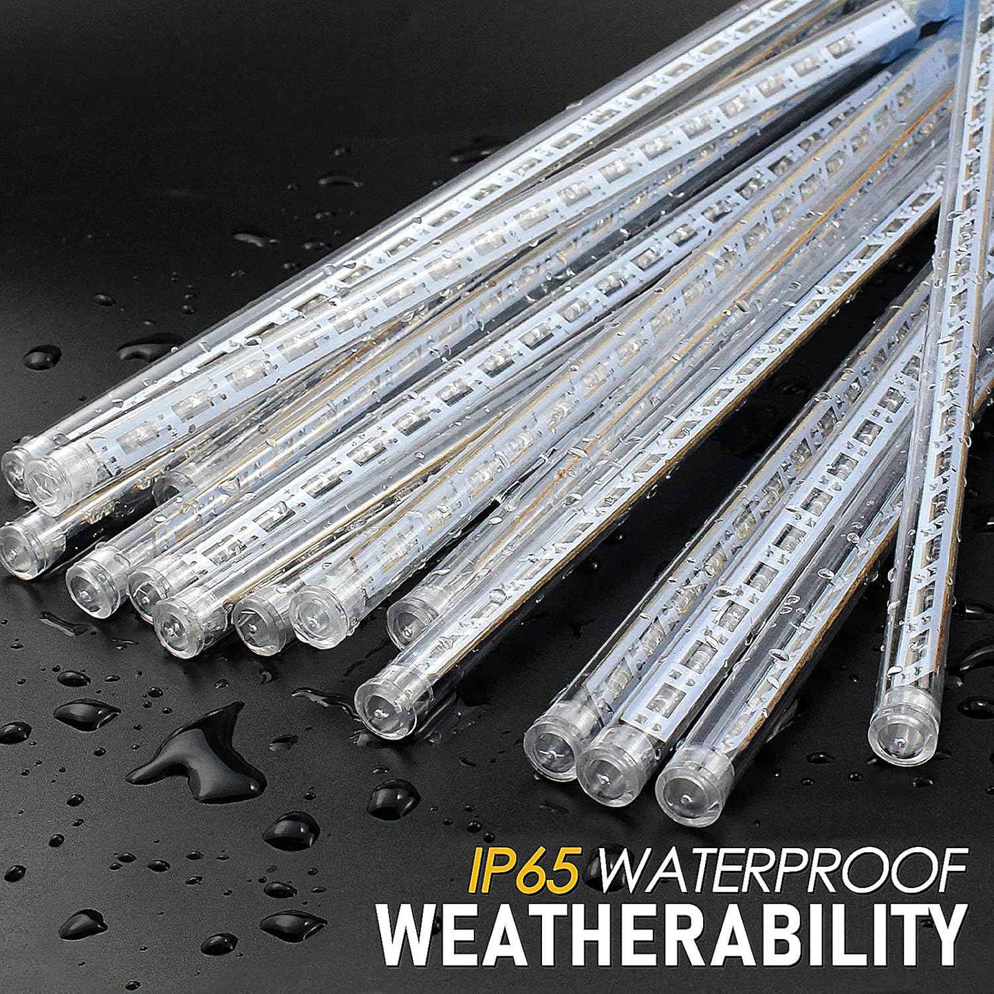 Meteor Shower Rain Lights with 16 Tubes 384 LEDs Waterproof Icicle Snow Fall String Lights for Party Tree Home Patio Outdoor Decoration (16 Tubes, White)