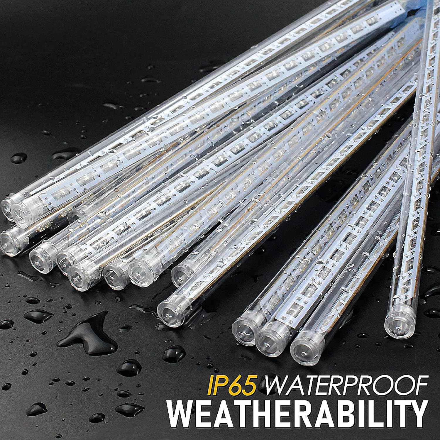 Meteor Shower Rain Lights with 16 Tubes 384 LEDs Waterproof Icicle Snow Fall String Lights for Party Tree Home Patio Outdoor Decoration (16 Tubes, White)