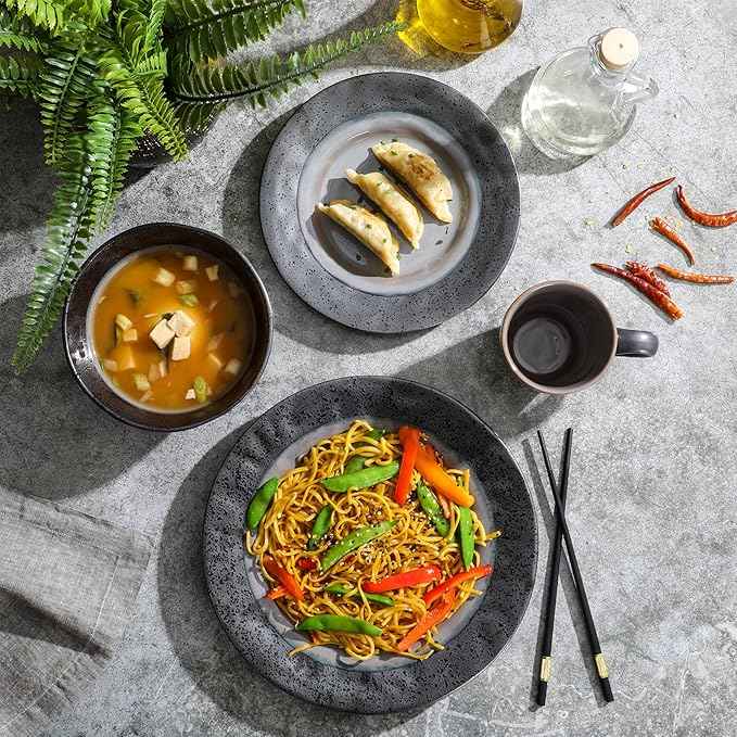 Gibson Dragonstone 16 pc Dinnerware Set Grey Stoneware, Gray -