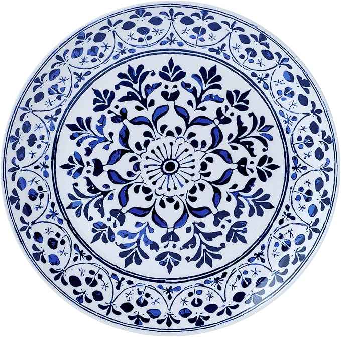 Pfaltzgraff Medallion Radiance 12 Piece Stoneware Dinnerware Plate Bowl Dish Set, Service for 4, Blue