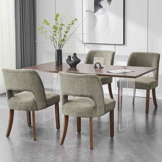 VKNOW Wooden Dining Chairs Set of 4, Modern Fabric Upholstered Dining Room Chair Kitchen Chairs, Farmhouse Dinner Chair for Kitchen Dining Room, Green