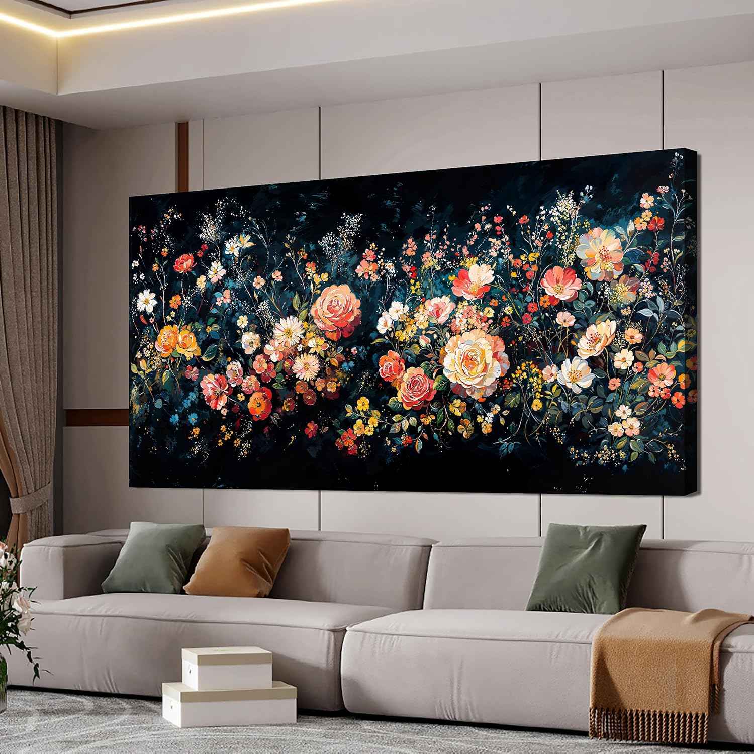 Canvas Wall Art Decor Wall Pictures for Living Room Large Canvas Art Wall Decor Vintage Green Wall Art Large Artwork for Walls Colorful Flower Wall Art Prints Bedroom Office Wall Art Decor 24" X 48"