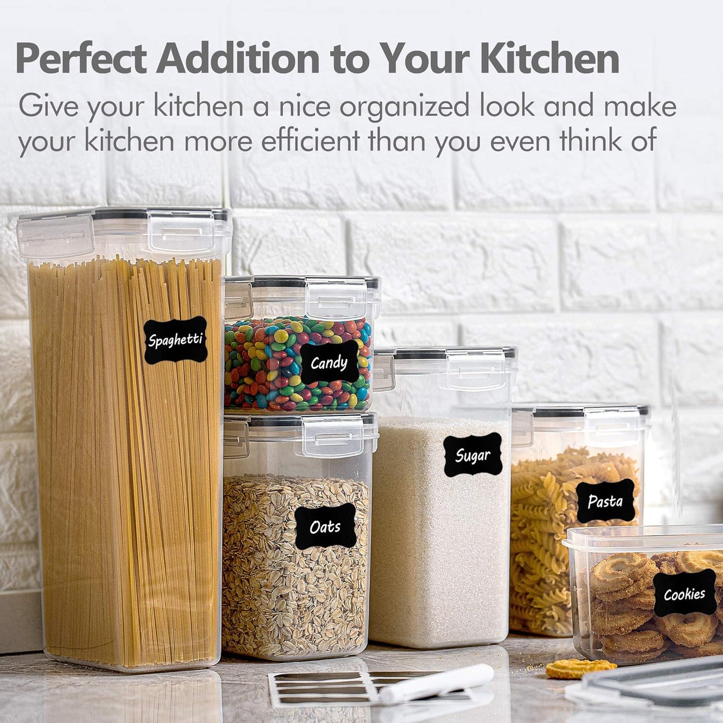 CHEFSTORY Airtight Food Storage Containers with Lids, 8 PCS Plastic Storage Canisters for Kitchen & Pantry Organization,Dry Food Canisters for Flour, Sugar and Cereal