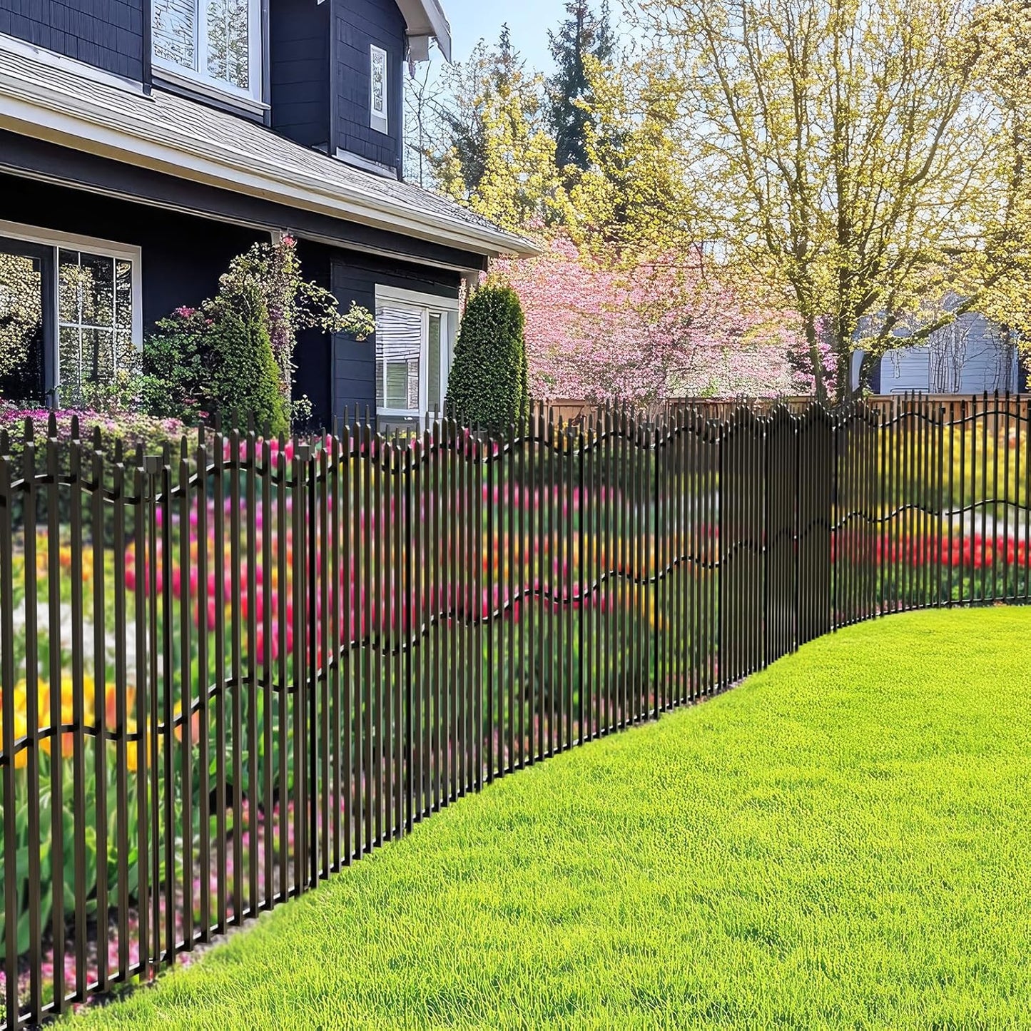 10 Panels Tall No Dig Garden Fence - 40in H x 22.5ft L, Reinforced Square Tube Rustproof Animal Barrier, Decorative Metal Fencing for Yard & Outdoor Dog Pet Play Areas