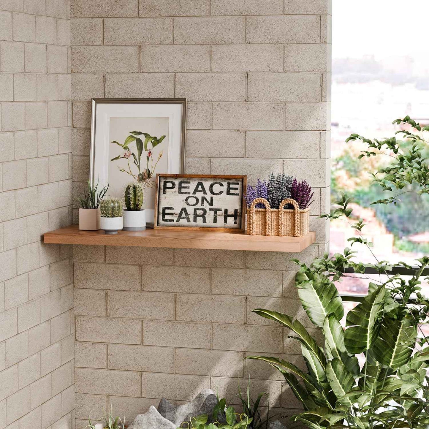 36 Inch Solid Oak Floating Shelves - Natural Wood 12 Inch Deep Wall Shelf, Rustic Display Shelf, Hanging Wall Shelf Decoration for Bedroom, Bathroom, Living Room