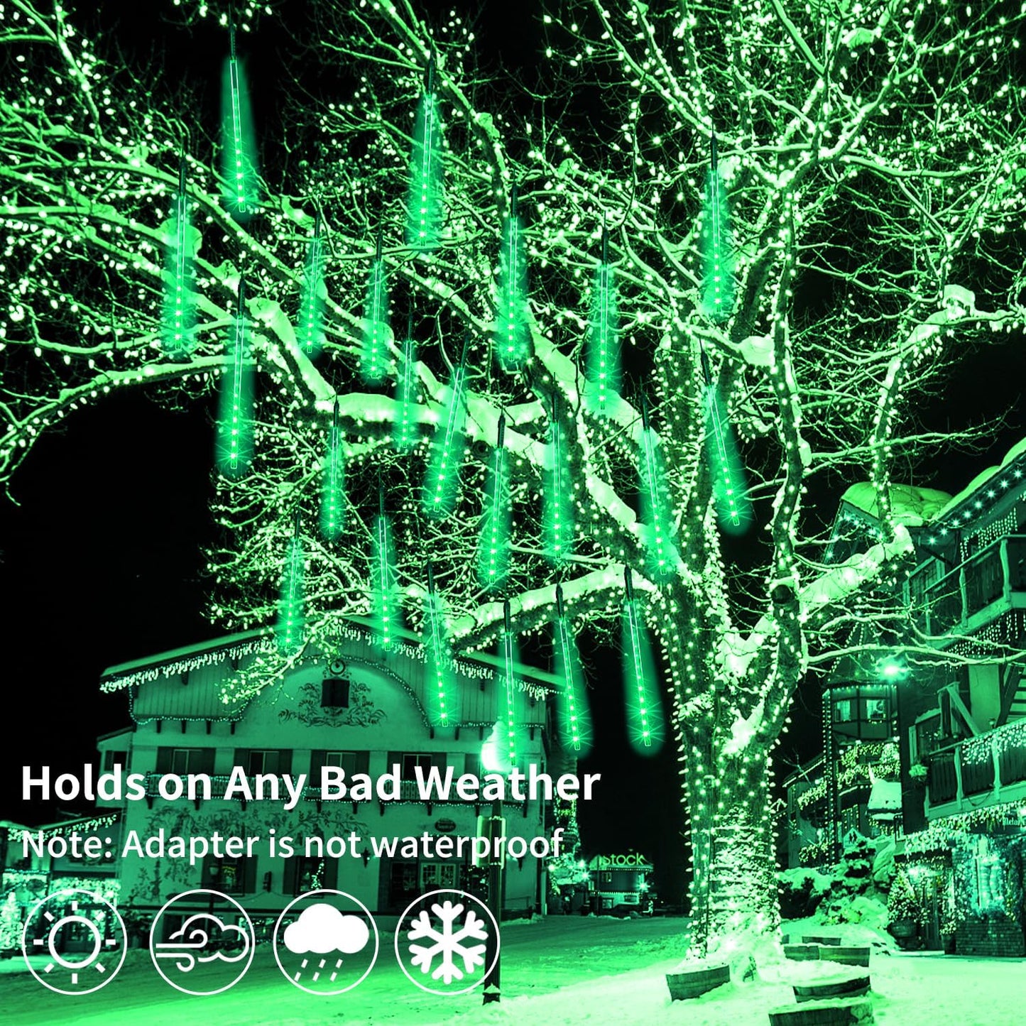 【2 Pack】 Christmas Lights Meteor Shower Rain Lights 20inch, Totally 20 Tube 720 LEDs Icicle Lights Outdoor Raindrop Lights for Xmas Halloween Wedding Party Tree Holiday Decoration, Green