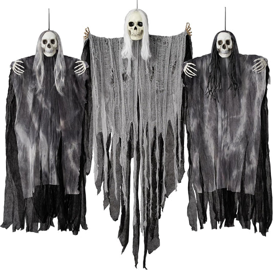 JOYIN 3 Pack Hanging Halloween Skeleton Ghosts Decorations Outdoor, Grim Reapers for Best Halloween Outdoor Decorations, Haunted Haunted House Prop, Party Supplies