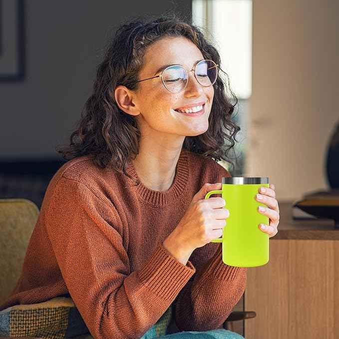 DOMICARE 24oz Mug with Handle and Lid, Stainless Steel Coffee Mug, Travel Mug with Handle, Double Wall Vacuum Coffee Tumbler, Reusable Insulated Cup, Light Green, Pack 8