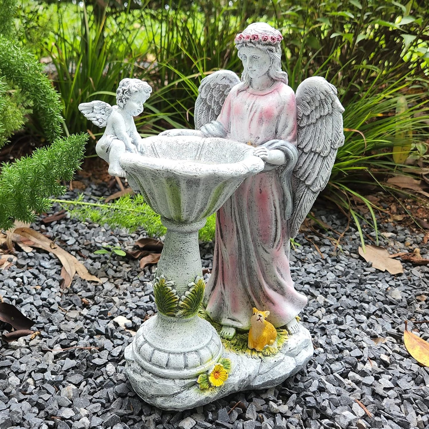 Solar Garden Statue Outdoor Decor, Angel Garden Figurine with Color Changing Light Waterproof Outdoor Statue Resin Sculpture Lawn Ornament for Patio Lawn Yard Christmas Birthday Housewarming Gift