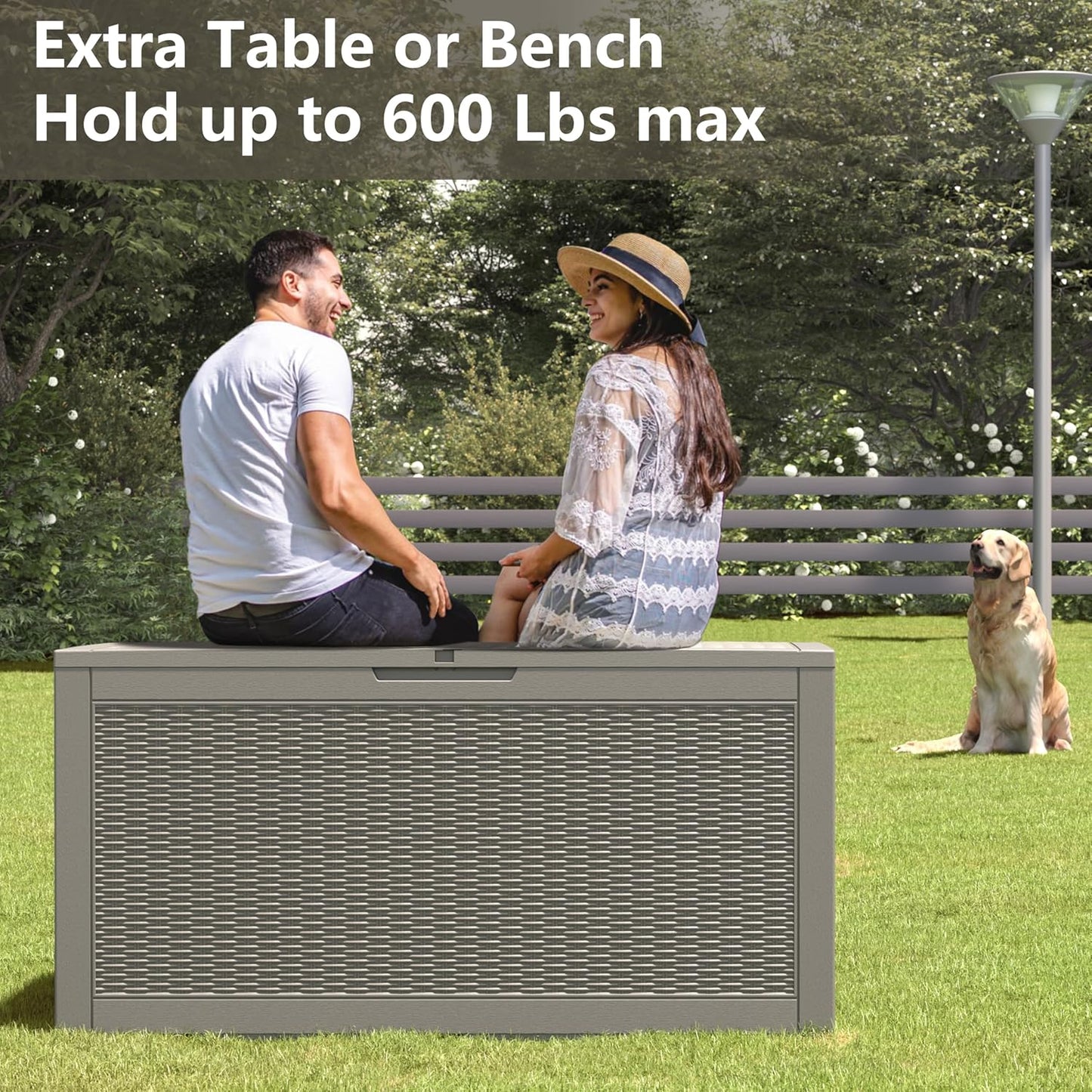 100 Gallon Deck Box Lockable Rattan Outdoor Storage Box waterproof Outdoor Container for Patio Furniture Cushions, Pillow