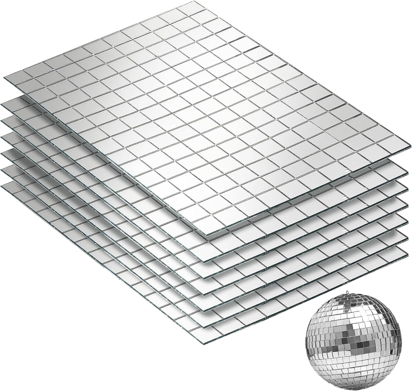 PP OPOUNT 1050 PCS Disco Ball Tiles, 10 x 10 mm Self-Adhesive Disco Tapes for DIY Craft Decoration, Small Mirror Tiles for Disco Balls, Art Collage, Indoor Outdoor Decoration(Silver)