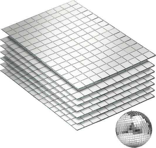 PP OPOUNT 1050 PCS Disco Ball Tiles, 10 x 10 mm Self-Adhesive Disco Tapes for DIY Craft Decoration, Small Mirror Tiles for Disco Balls, Art Collage, Indoor Outdoor Decoration(Silver)