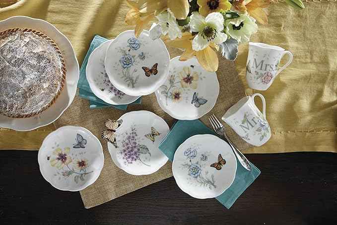 Lenox Dinnerware Set, Butterfly Meadow 6-Piece Tidbit Plate Set, Service For 6, Durable Porcelain Appetizer Plates, Dishwasher And Microwave Safe, Ceramic Plates, Salad Plate (Assorted, 6 Piece)