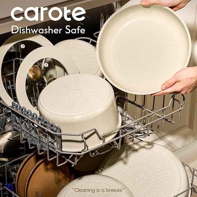 CAROTE 25PCS Ceramic Cookware Set, Pots and Pans set Non Stick, RV Kitchen Cooking Set Removable Handles, Oven Safe, Induction Cookware, Non-toxic Kitchen Cooking Set, PFAS Free, Mothers Day Gifts