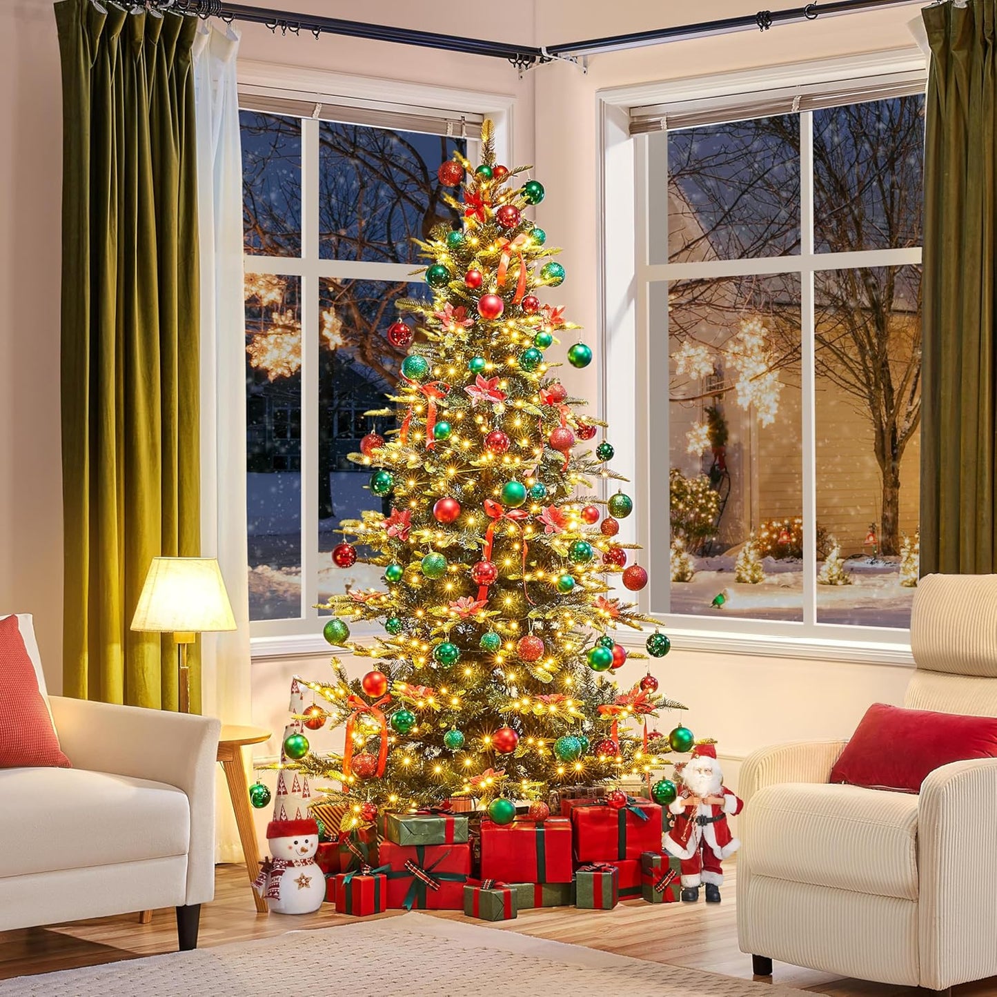 Yaheetech 7.5ft Pre-lit Aspen Fir Artificial Christmas Tree with 550 Incandescent Warm Lights Full Prelighted Xmas Tree w/1128 Branch Tips & Foldable Stand for Home Holiday Decor, Green