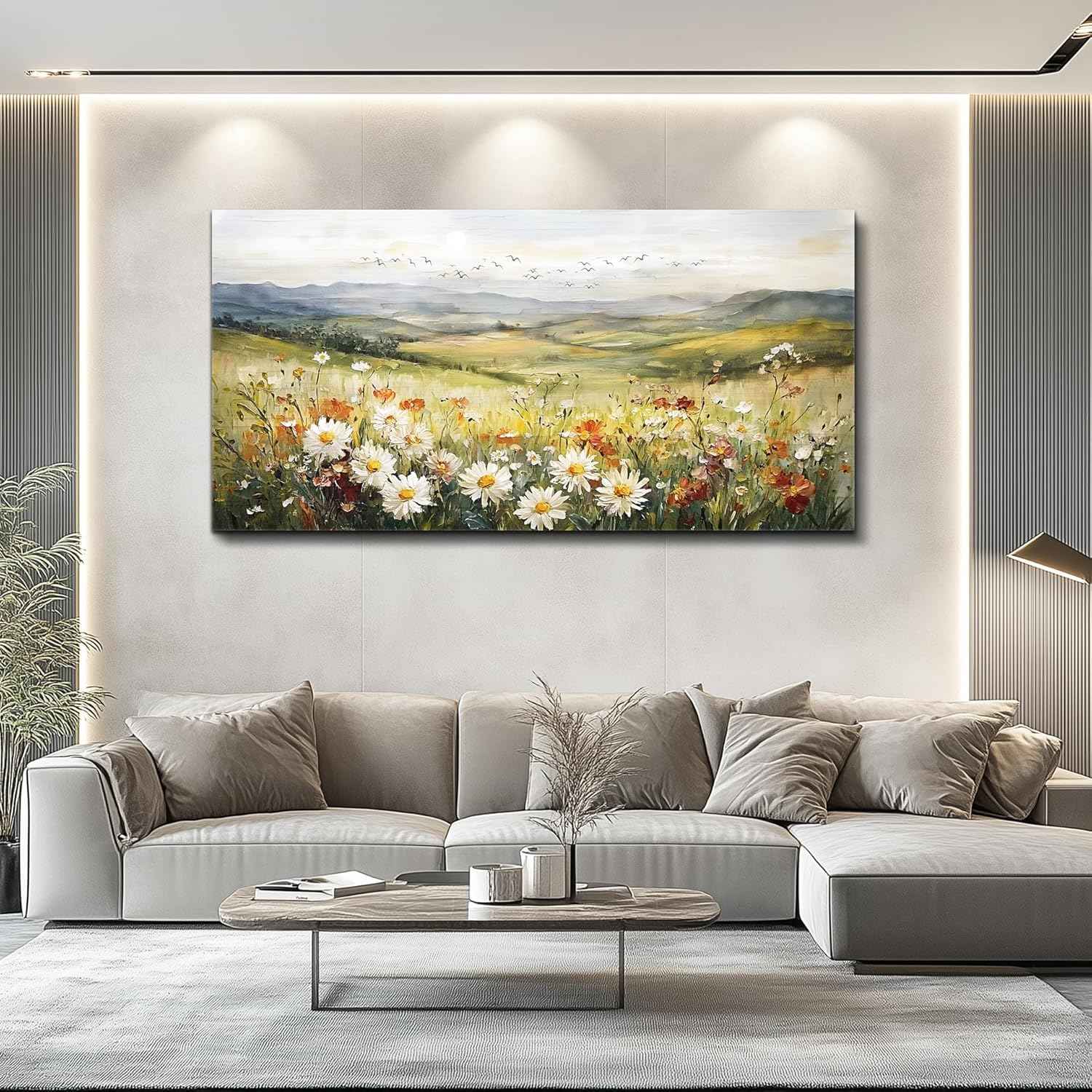 FUHAIHUA Canvas Wall Art For Living Room Large Framed Wall Decor For Bedroom Modern Office Wall Decorations Prairie Flowers Landscape Painting Farmhouse Pictures Artwork Home Decor 20" x 40"