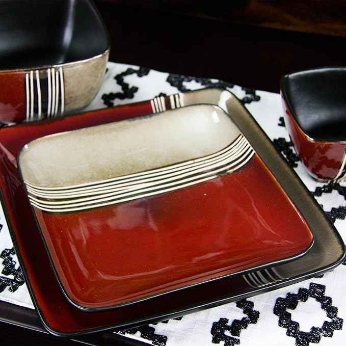 Elama Downtown Loft 16 Piece Double Bowl Stoneware Dinnerware Set with Service for 4