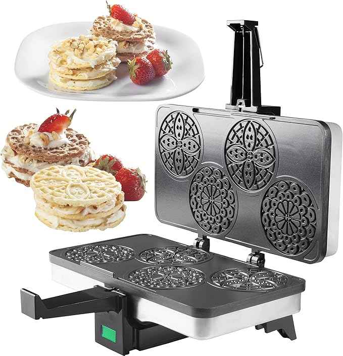 Piccolo Pizzelle Baker- Nonstick Electric Press Makes 4 Mini Cookies at Once, Even Heating- Fun Baking Machine w Recipe Guide, Mothers Day Brunch Party Supplies, Italian Waffle Dessert Treat Making