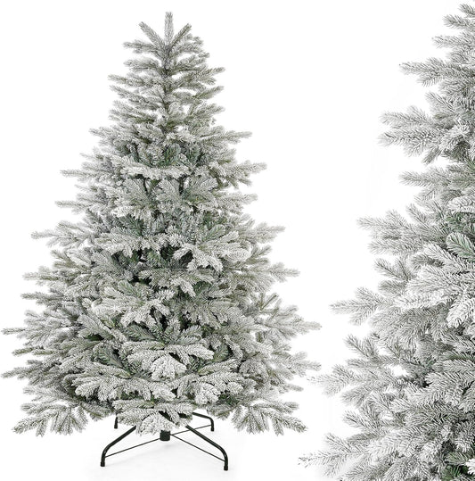 Decoway 7ft Artificial Christmas Tree, Unlit Snow Flocked Xmas Tree with 2364 Branch Tips and Sturdy Metal Stand for Indoor Outdoor Home Decoration